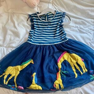 Mini Boden Blue and White Striped Dress with giraffes